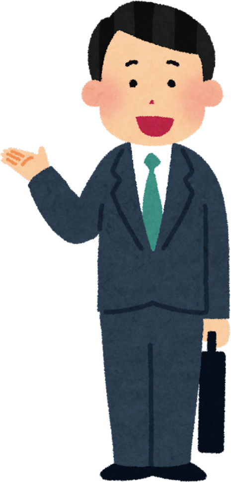 Illustration of a Smiling Salesman Presenting in a Suit